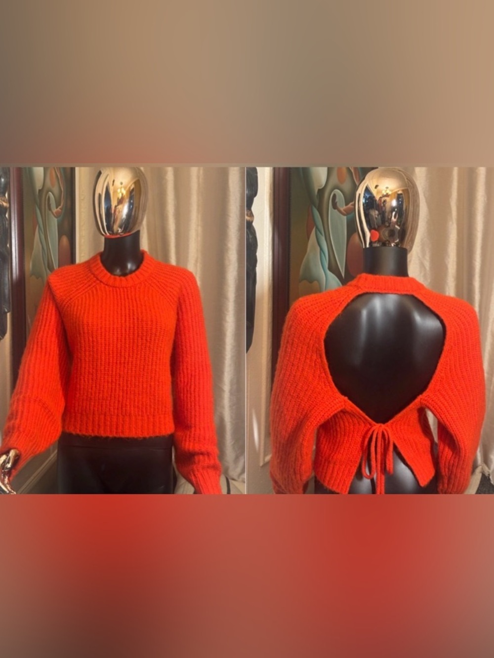 Future Collective Orange Crew Neck Sweater with Ribbed Texture